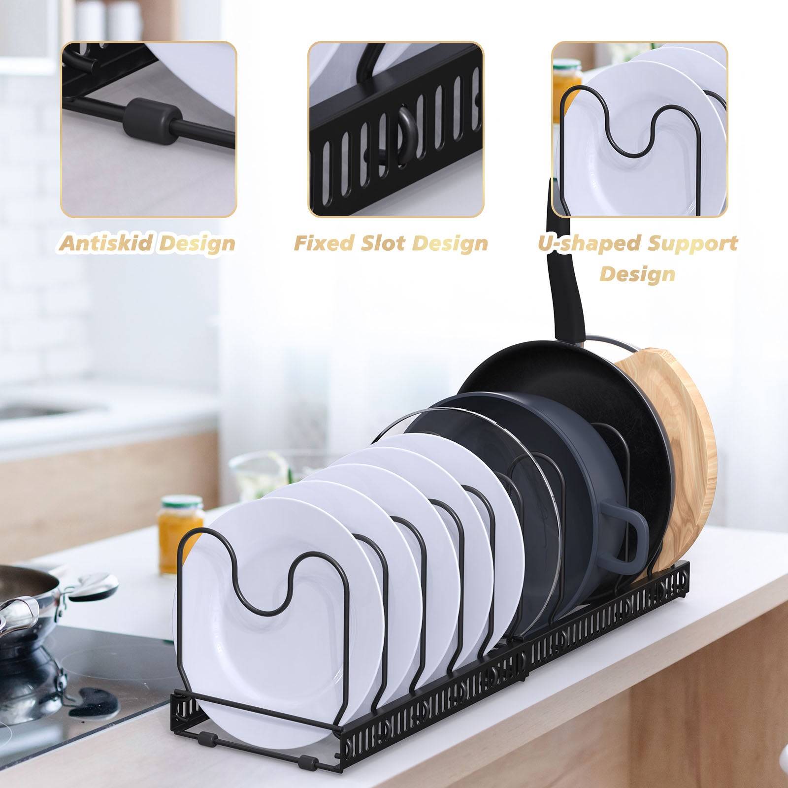 Expandable pan and plate Organiser with 10 Adjustable Dividers