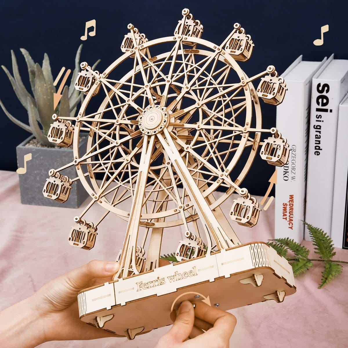 Robotime DIY Wooden Rotatable Ferris Wheel Model With Playing Music Toys For Children Birthday TGN01 - ShopBox 