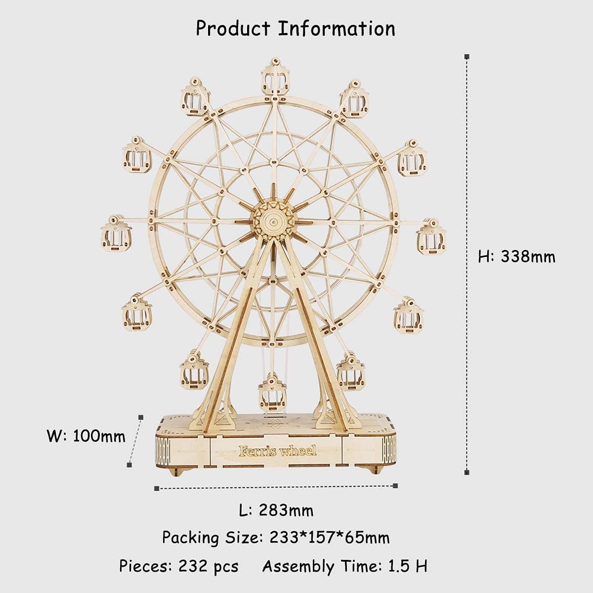 Robotime DIY Wooden Rotatable Ferris Wheel Model With Playing Music Toys For Children Birthday TGN01 - ShopBox 