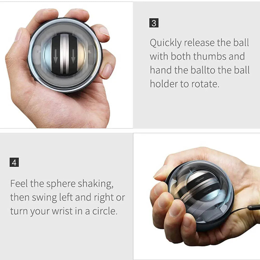 LED Wrist Power Ball Trainer - Auto-Start Gyroscopic Grip Gyro Ball Strengthener | Home Fitness - ShopBox 