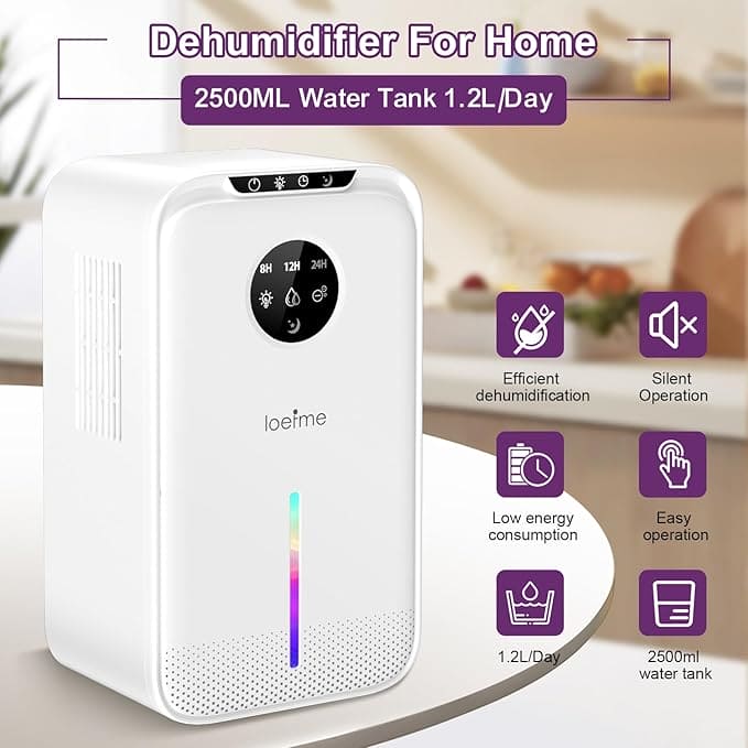 LOEFME 2.5L Home Dehumidifier with 3 Speeds and LED lights - ShopBox 