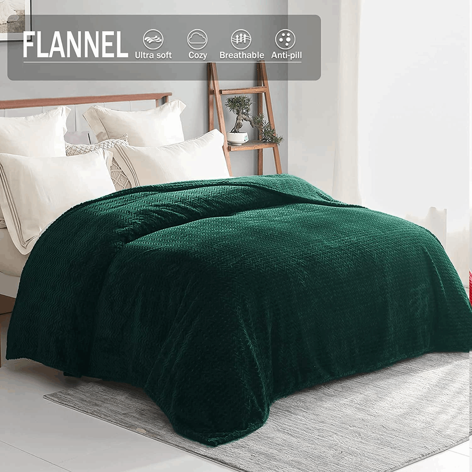 Double Size Flannel Fleece Blanket Only in Forest Green.