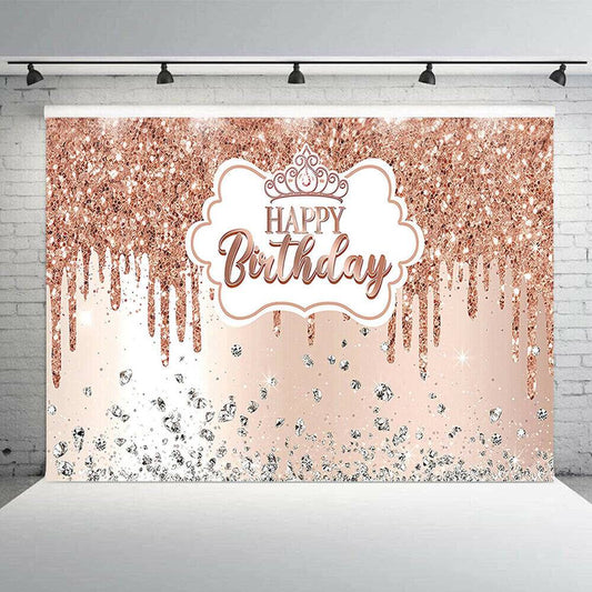 Happy Birthday Backdrop Rose Gold For Girls Birthday