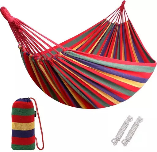 Outdoor Canvas Camping Swing Hammock, Tree Ropes, Load Up to 200kg, Perfect for Garden, Patio, Backyard - ShopBox 