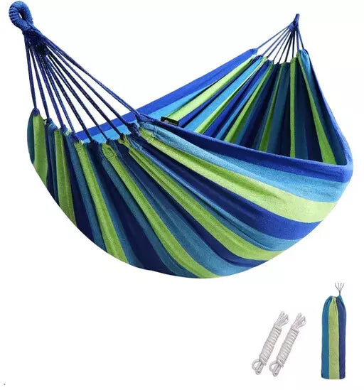 Outdoor Canvas Camping Swing Hammock, Tree Ropes, Load Up to 200kg, Perfect for Garden, Patio, Backyard - ShopBox 