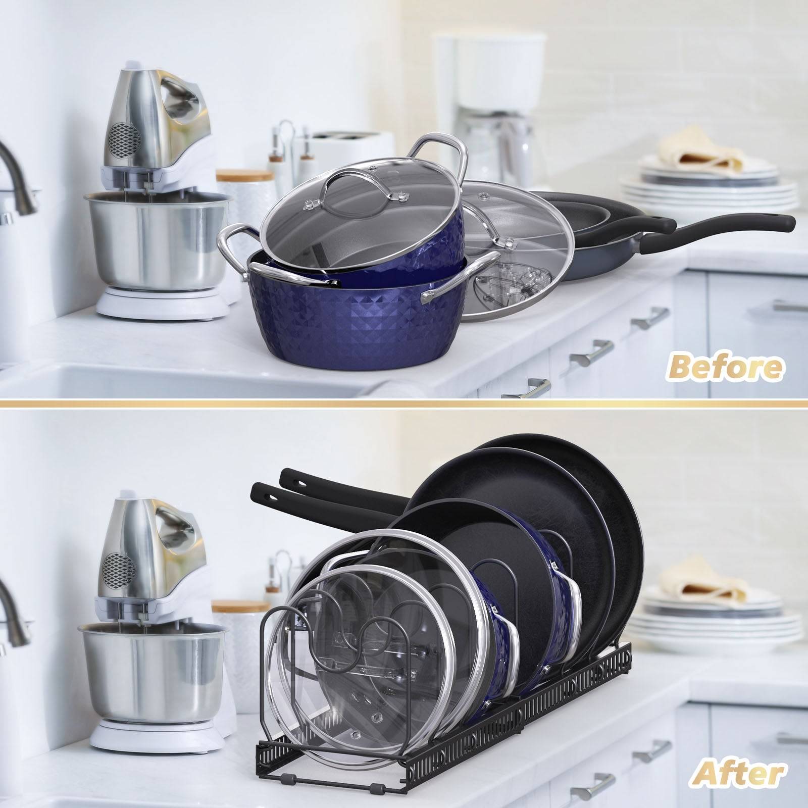 Expandable pan and plate Organiser with 10 Adjustable Dividers