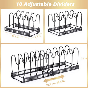 Expandable pan and plate Organiser with 10 Adjustable Dividers