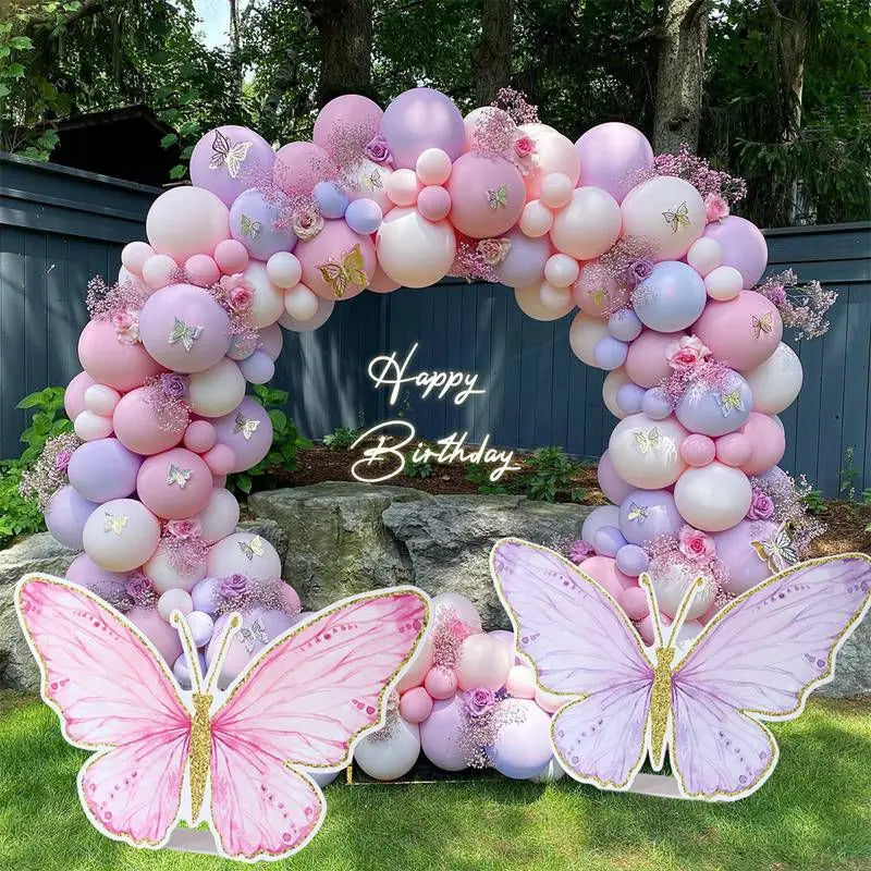 Pink Butterfly Backdrop for Party Decorations, Happy 1st and First Birthday - ShopBox 