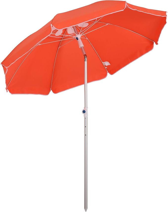 Wide 1.96m Arced Beach Umbrella Tilting Canopy Aluminium Frame Bag, Red - ShopBox 