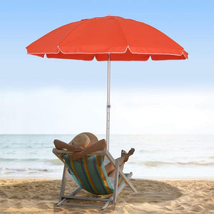 Wide 1.96m Arced Beach Umbrella Tilting Canopy Aluminium Frame Bag, Red - ShopBox 