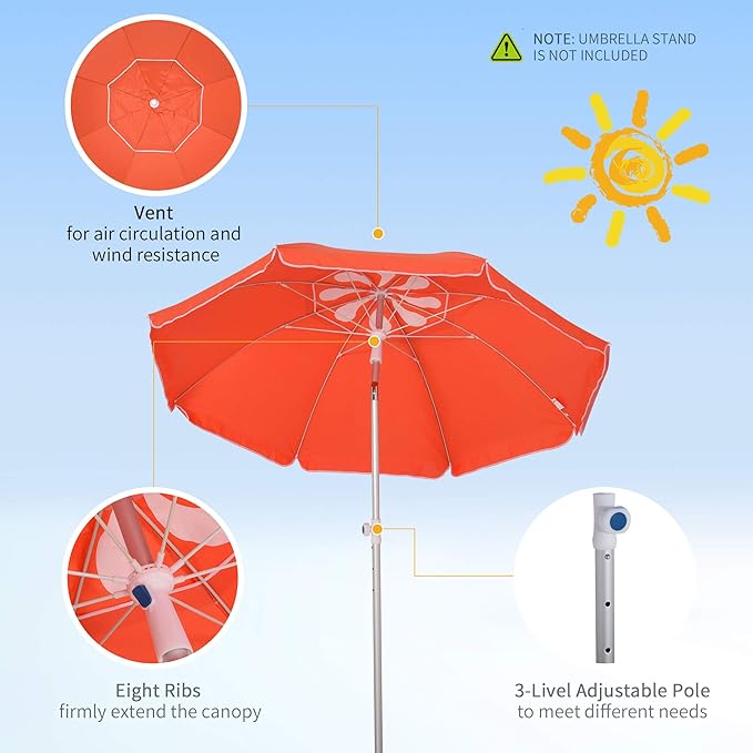 Wide 1.96m Arced Beach Umbrella Tilting Canopy Aluminium Frame Bag, Red - ShopBox 