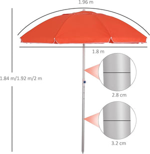 Wide 1.96m Arced Beach Umbrella Tilting Canopy Aluminium Frame Bag, Red - ShopBox 