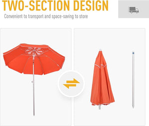 Wide 1.96m Arced Beach Umbrella Tilting Canopy Aluminium Frame Bag, Red - ShopBox 