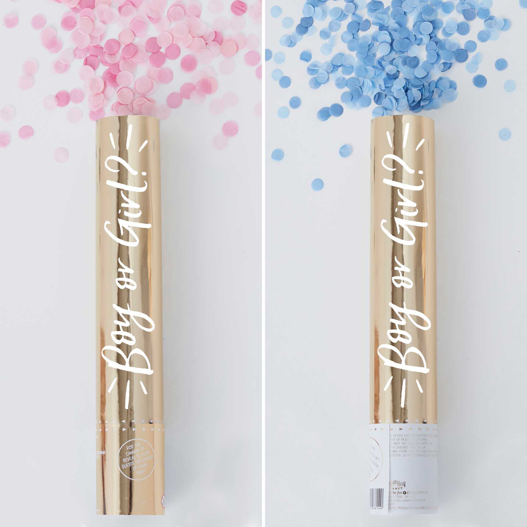 Gender Reveal Confetti Cannon 2 Pack - 1 Pink, 1 Blue ONLY 2 colours - ShopBox 