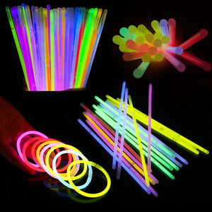 100 x 8 Glow Sticks Bracelets Necklaces Neon Colours