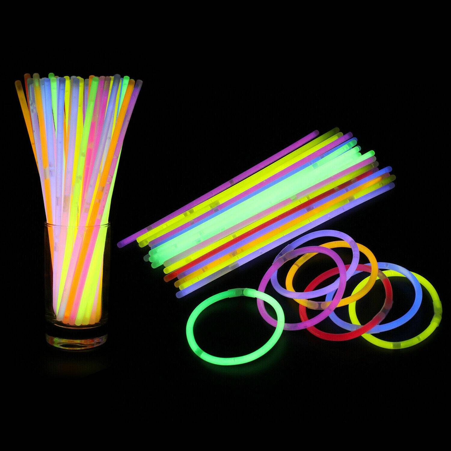 100 x 8 Glow Sticks Bracelets Necklaces Neon Colours