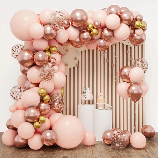 Pink and Rose Gold Balloon Garland Kit: Perfect Gold Arch Balloons with Confetti - ShopBox 