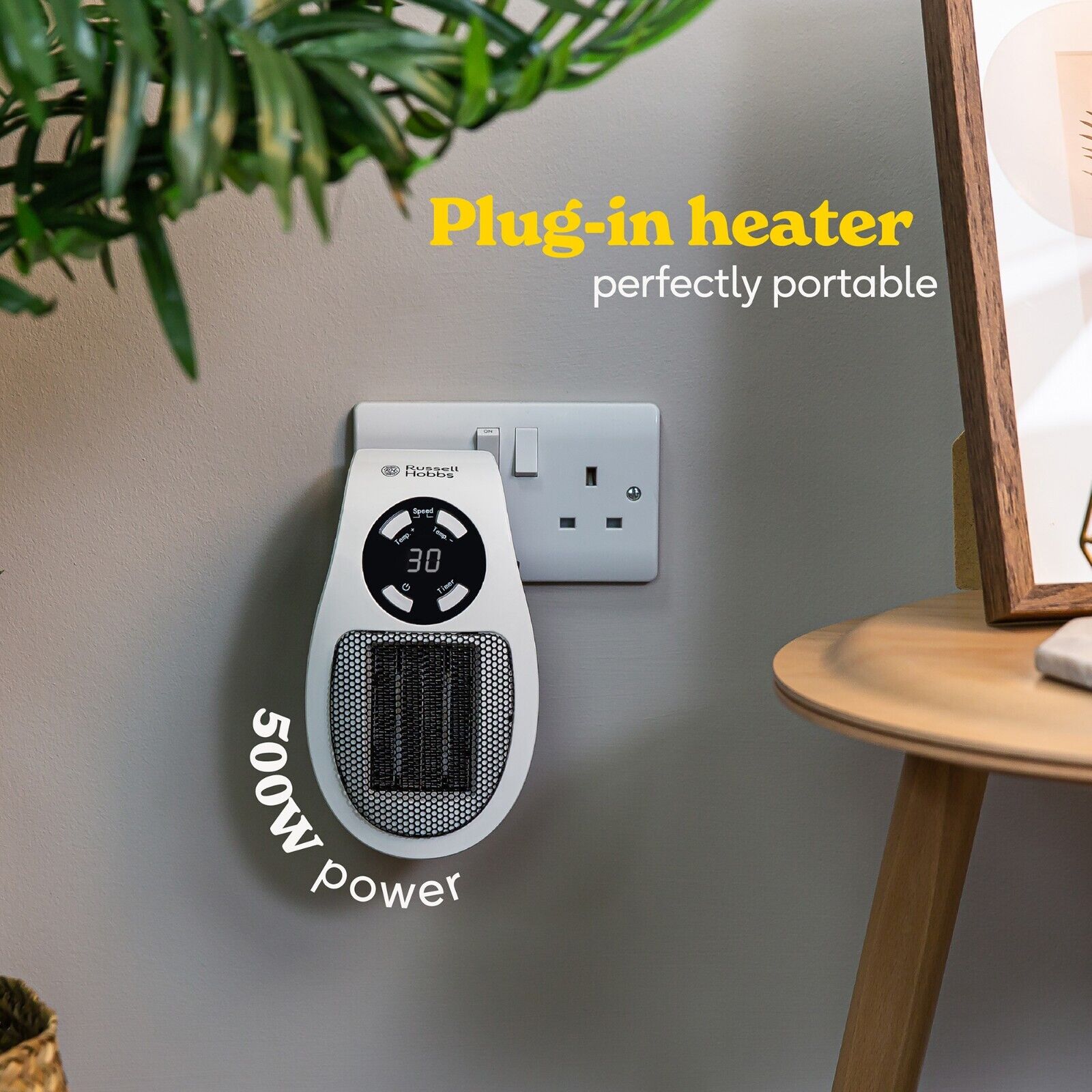 Electric Heater 500W Plug-In Wall Portable, 2 Fan Speeds - ShopBox 