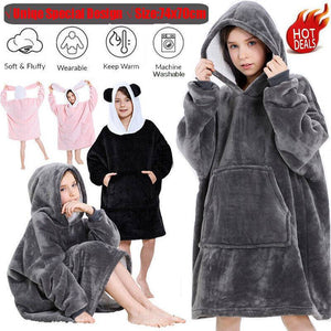 Oversized Hoodie Blanket Super Soft Fleece Dressing Gown Warm Robe Kids Gamers