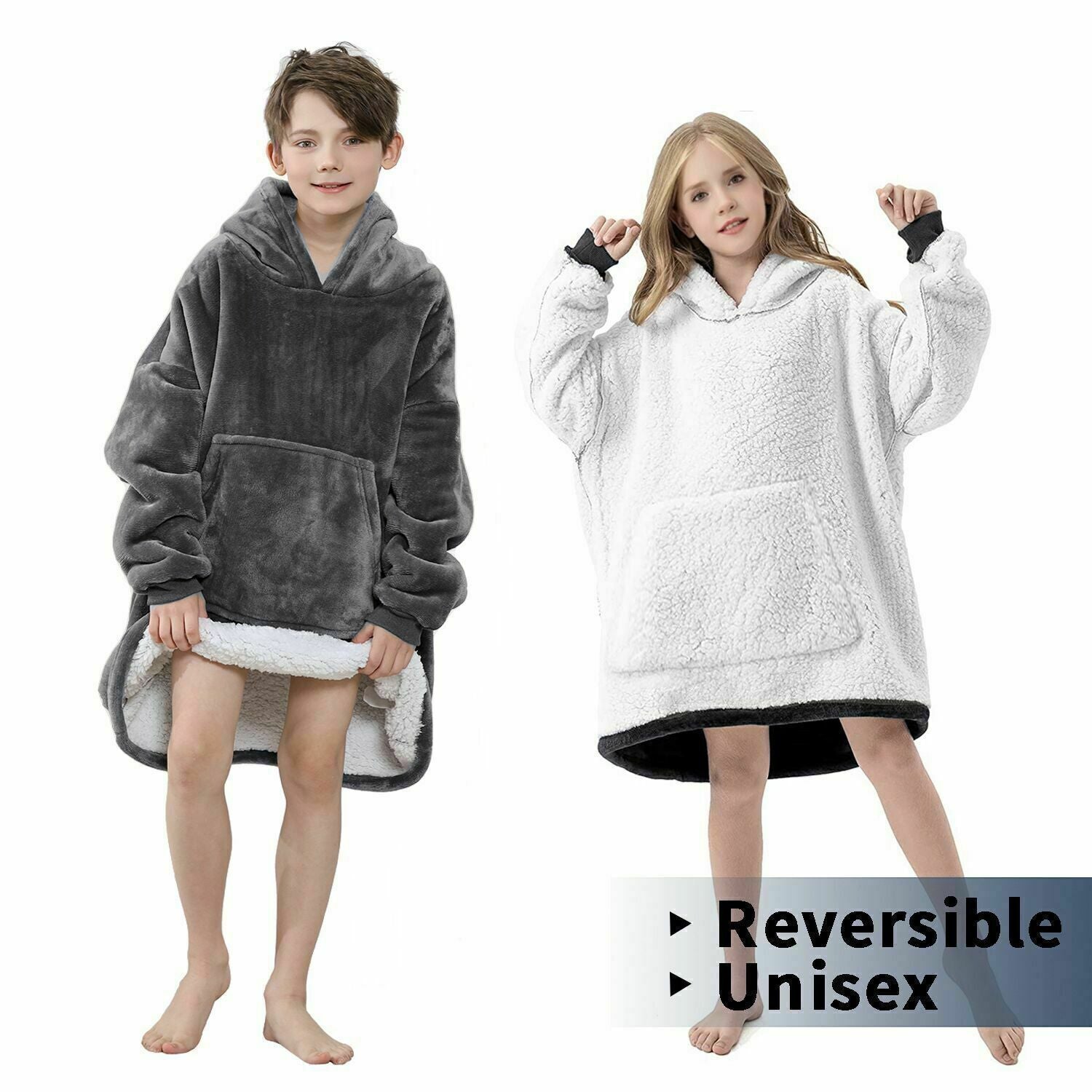 Oversized Hoodie Blanket Super Soft Fleece Dressing Gown Warm Robe Kids Gamers - ShopBox 