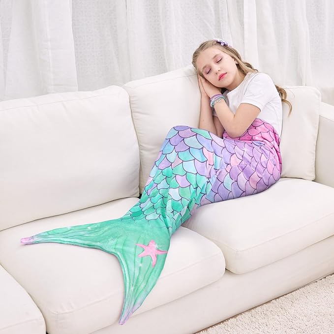 Mermaid Tail Fleece and Sparkly Sofa Beach Blanket Kids & Adult - ShopBox 