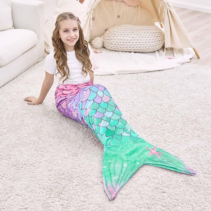 Mermaid Tail Fleece and Sparkly Sofa Beach Blanket Kids & Adult - ShopBox 