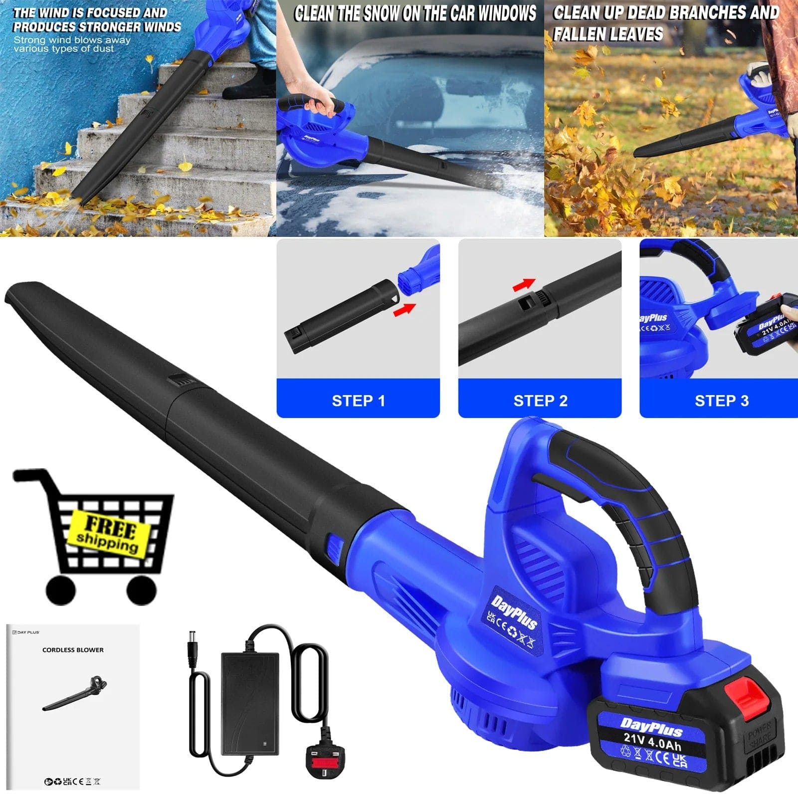 Cordless Leaf blower with 21V 4Ah Battery - ShopBox 