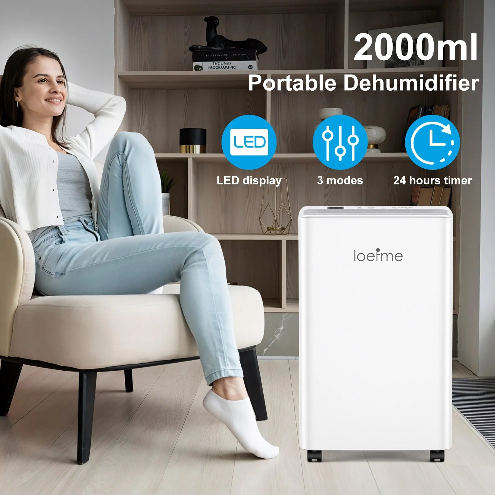 LOEFME 12L/day 2-in-1 dehumidifier with 2L water tank