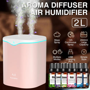 2L Cool Mist Double Spray Humidifier With LED Lights