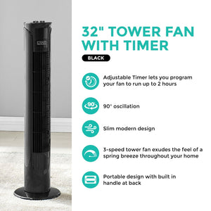 32inch Oscillating tower fan - Quiet Fan with a Timer - ShopBox 