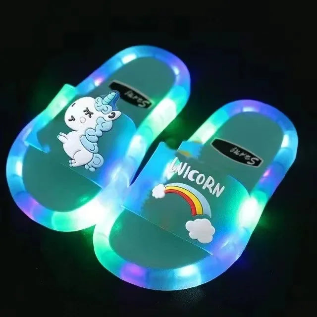 Children's cartoon unicorn slippers, animals prints, lighted fashion, cute, bathroom - ShopBox 