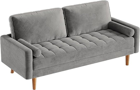 Vesgantti Grey Velvet Sofa, Mid Century Modern 3 Seater Couches - ShopBox 