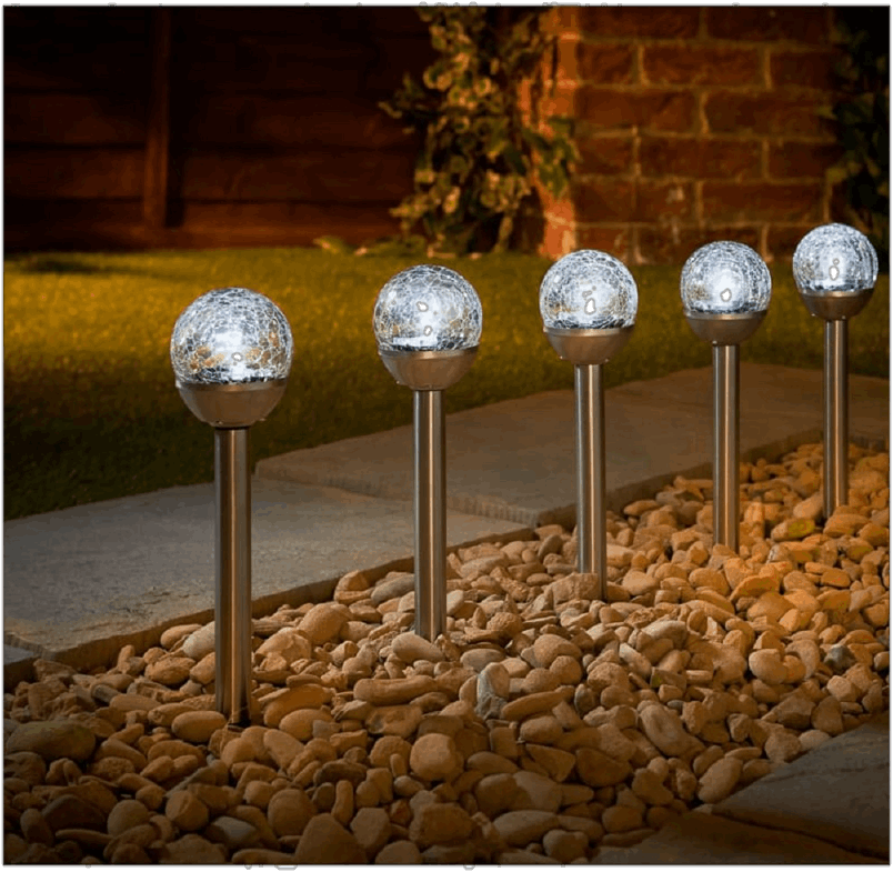 Crackle Ball Solar Powered Integrated LED Metal Pathway Lights (Set of 5)