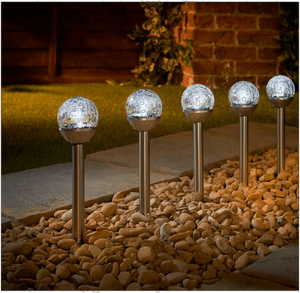 Crackle Ball Solar Powered Integrated LED Metal Pathway Lights (Set of 5)