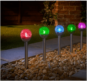 Crackle Ball Solar Powered Integrated LED Metal Pathway Lights (Set of 5)