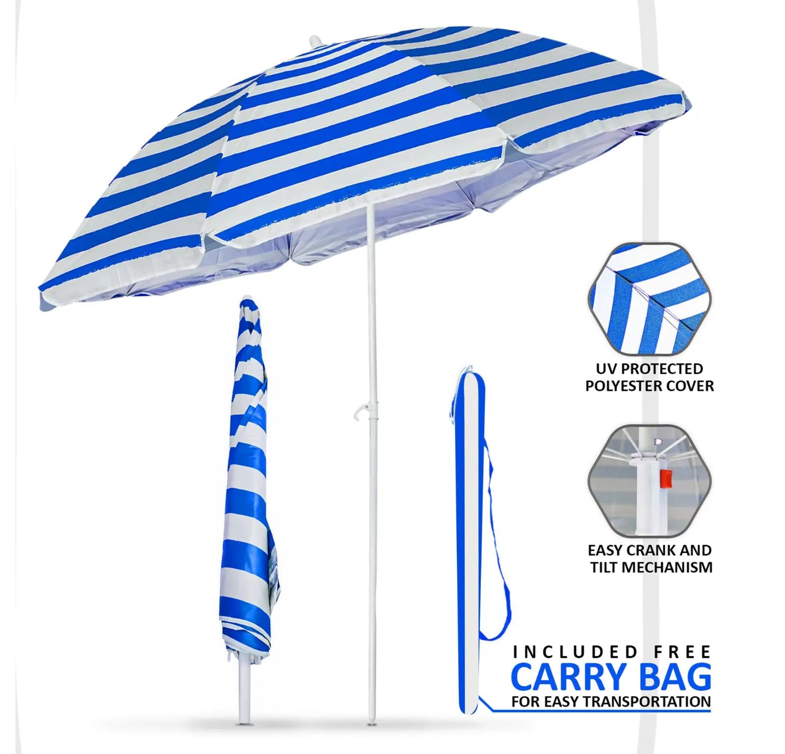 Beach Tilting Parasol Umbrella 1.7m Patio Garden Outdoor - ShopBox 